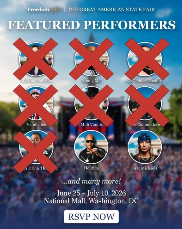 Artists Drop Out of Washington D.C. Concert Series for Great American State Fair Freedom 250th Anniversary
