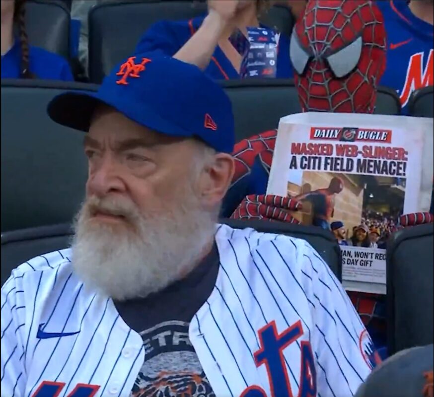 J.K. Simmons Meets Spider Man During Mets vs Cincinnati Reds Game at Citi Field