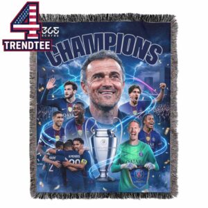 Paris Saint Germain PSG 2026 UEFA Champions League Winner Champions Back To Back Hooded Fleece Woven Blanket