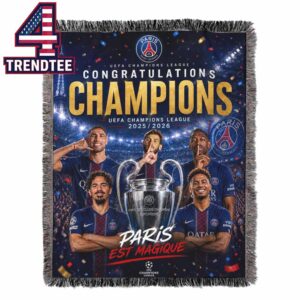 Paris Saint Germain PSG 2026 UEFA Champions League Winner Paris Est Magique Hooded Fleece Woven Blanket