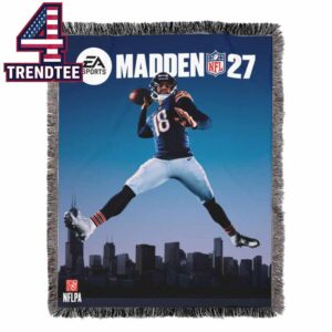 Caleb Williams Madden 27 Cover Chicago Bears NFL Hooded Fleece Woven Blanket Tapestry