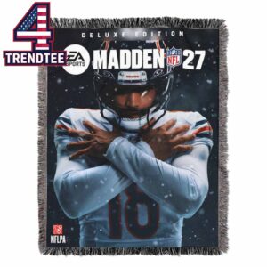 Caleb Williams Madden 27 Cover Deluxe Edition NFL Chicago Bears Hooded Fleece Woven Blanket Tapestry